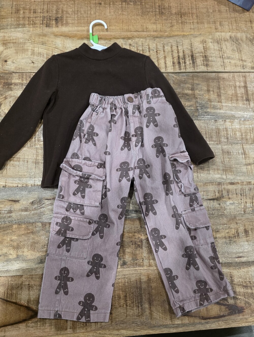 Kids Tan And Brown Ginger Bread Patterned Cargo Pants